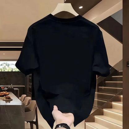 T-shirt d'été en coton pour hommes, confortable et respirant, tendance Ins, nouvelle impression, ample, col rond, polyvalent, haut de banlieue, vêtements pour hommes