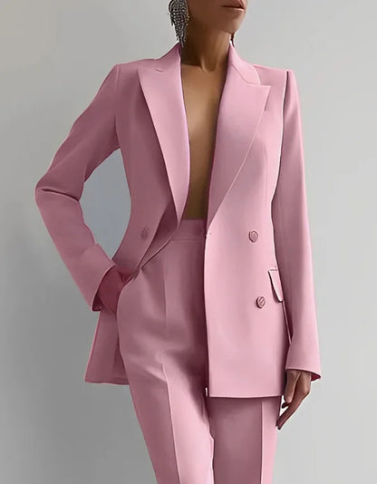 Printemps décontracté à manches longues costume ensemble automne élégant bureau dame solide mince hauts Blazer pantalon deux pièces ensembles femmes tenue 2025