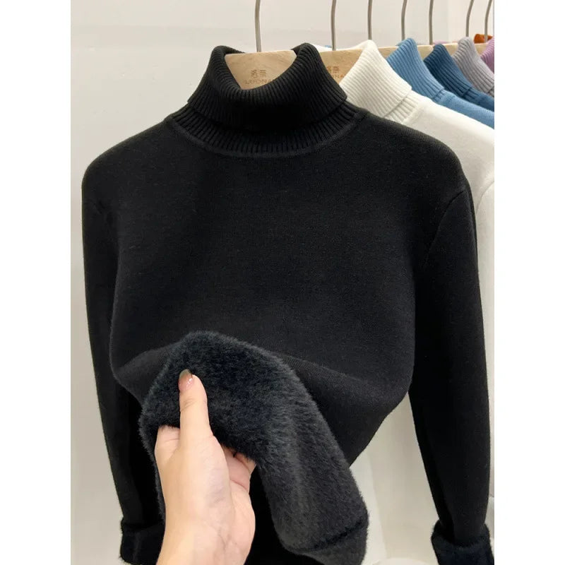 Pull intégré à col haut et manches longues pour femme, doublure polaire, nouveau Style, couche de Base chaude, haut à la mode, printemps hiver