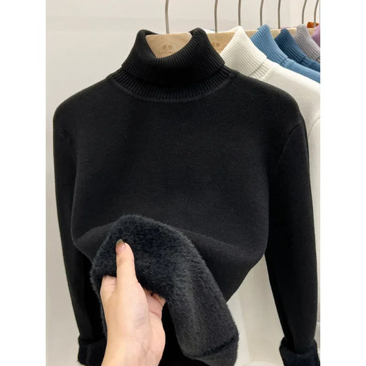 Pull intégré à col haut et manches longues pour femme, doublure polaire, nouveau Style, couche de Base chaude, haut à la mode, printemps hiver