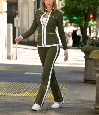 Ensemble deux pièces décontracté pour femmes, nouvelle mode, couleur unie, élégant, Slim, Simple, fermeture éclair, haut, pantalon de survêtement droit, automne et hiver