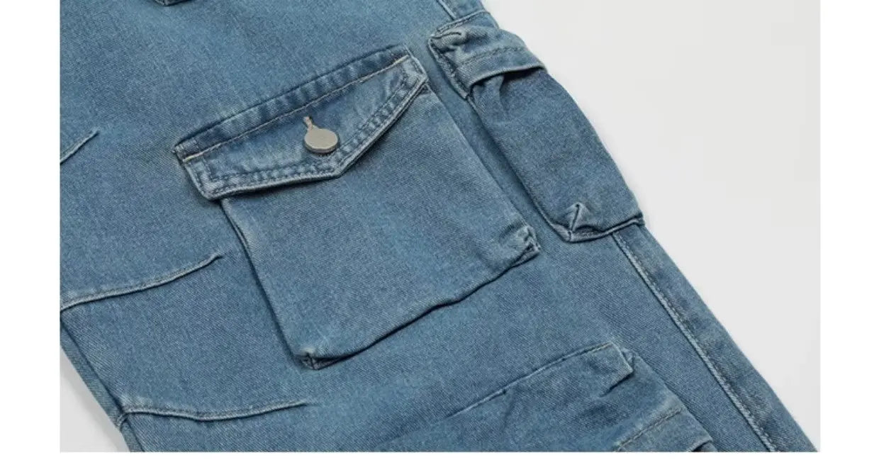 Jean Baggy à jambes larges pour femmes, pantalon Cargo multi-poches, nouvelle mode Harajuku Y2K, Streetwear, jean bleu délavé, 2025