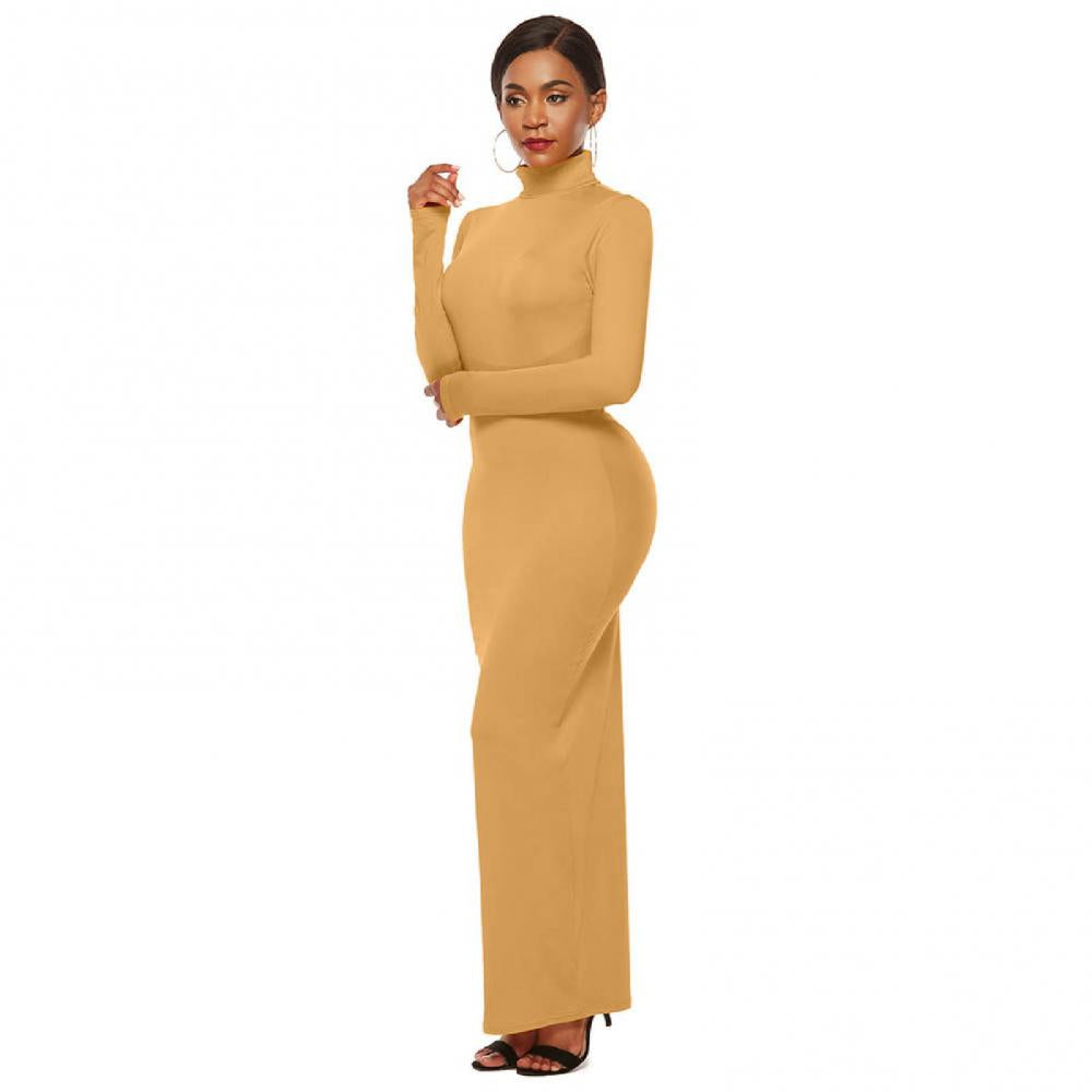 Femmes sulfRobes Grande Taille ixSolide Document Femmes Manches sulfCol Roulé Tambours con Robe Maxi Robe Éducative S-5XL
