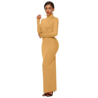 Femmes sulfRobes Grande Taille ixSolide Document Femmes Manches sulfCol Roulé Tambours con Robe Maxi Robe Éducative S-5XL
