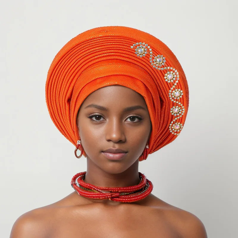 Geles de mariage nigérian, couvre-chef africain, Turbans Auto Gele pour femmes, tissu Aso Oke, couvre-chef musulman, couvre-chef féminin