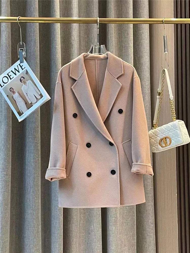 GENHUA 2025 automne hiver nouveaux modèles femmes Double face manteau en cachemire de haute qualité polyvalent 10% cachemire veste à Double boutonnage