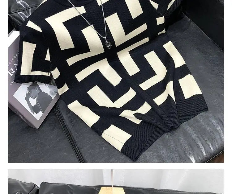 T-shirt à manches courtes Ice Inj, col rond, conception haut de gamme, fouet, imprimé géométrique, loisirs simples, mode estivale, nouveau, 2024