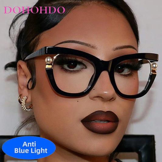 Lunettes optiques œil de chat en perles pour hommes et femmes, marque Vintage de styliste, tendance, luxe, ordinateur, Protection contre la lumière bleue, lunettes Очки