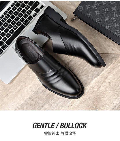 Chaussures plates en cuir véritable pour hommes, rehaussantes de 6CM, chaussures d'affaires formelles en cuir, chaussures de mariage décontractées britanniques, nouvelle collection
