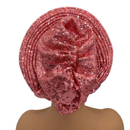 Paillettes Autogele Turban casquette pour femmes prêt africain Auto Gele casque Nigeria mariage Geles femme bandeau dame casque