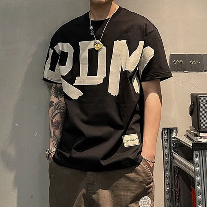 T-shirt manches courtes col rond, décontracté, assorti avec tout, tendance coréenne, couleur unie, lettre imprimée, ample, mode jeunesse, été 2023