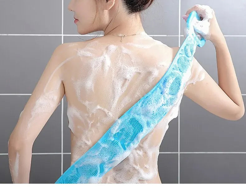 Éponge corporelle en Silicone, brosses, serviettes de bain, épurateur, frottement du dos, Peeling, Massage, ceinture de douche, brosses de nettoyage de la peau étendues