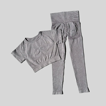 Ensemble de sport de lavage pour femmes, combinaison sans couture, haut de Fitness à manches courtes avec froissés sur les fesses, Leggings d'entraînement, vêtements de gymnastique