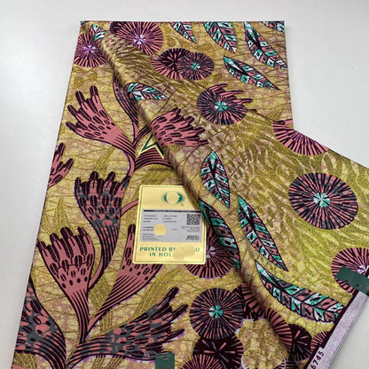 Tissu africain en cire de coton, très bonne qualité, nouvelle grande cire Ankara brillante Pagne, couleur grise, brillant doré, trucs Batik, 6 mètres