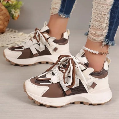 Baskets Basses Confortables à Lacets pour Femme, Chaussures d'Extérieur Décontractées et Respirantes, Nouvelle Collection 2025