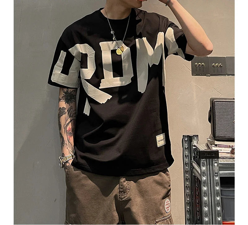 T-shirt manches courtes col rond, décontracté, assorti avec tout, tendance coréenne, couleur unie, lettre imprimée, ample, mode jeunesse, été 2023