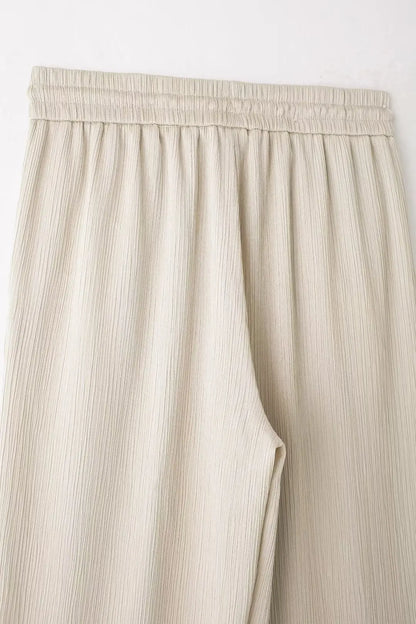 TRAFZA 2025 femmes pantalons décontractés ensemble taille haute pantalon à jambes larges + solide Beige ample glace soie Double boutonnage chemise hauts 2025 à la mode