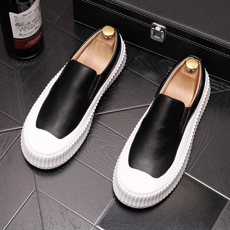 Mocassins en cuir à plateforme épaisse pour hommes, chaussures décontractées, chaussures de planche plates rehaussantes, nouveau, 2025