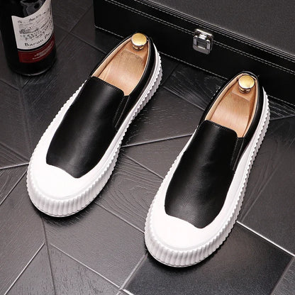 Mocassins en cuir à plateforme épaisse pour hommes, chaussures décontractées, chaussures de planche plates rehaussantes, nouveau, 2025