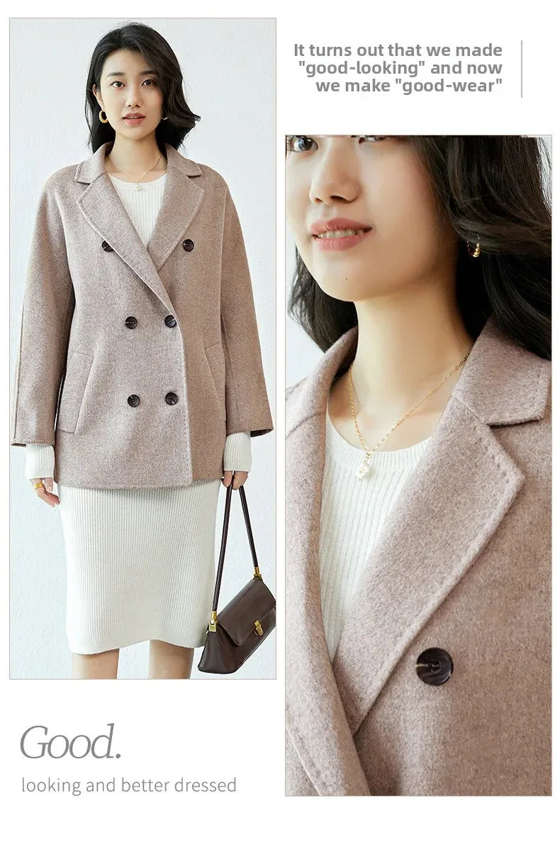Manteau en laine Double face pour femme, épais, mi-long, col de costume, coupe ample, couleur Pure, polyvalent, nouveau Style automne hiver