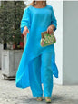 BERAKAH SUPREME - Ensemble pantalon Long en coton et lin pour femmes, mode solide, décontracté, hauts irréguliers, jambes larges, costumes de bureau, ensemble deux pièces, vêtements