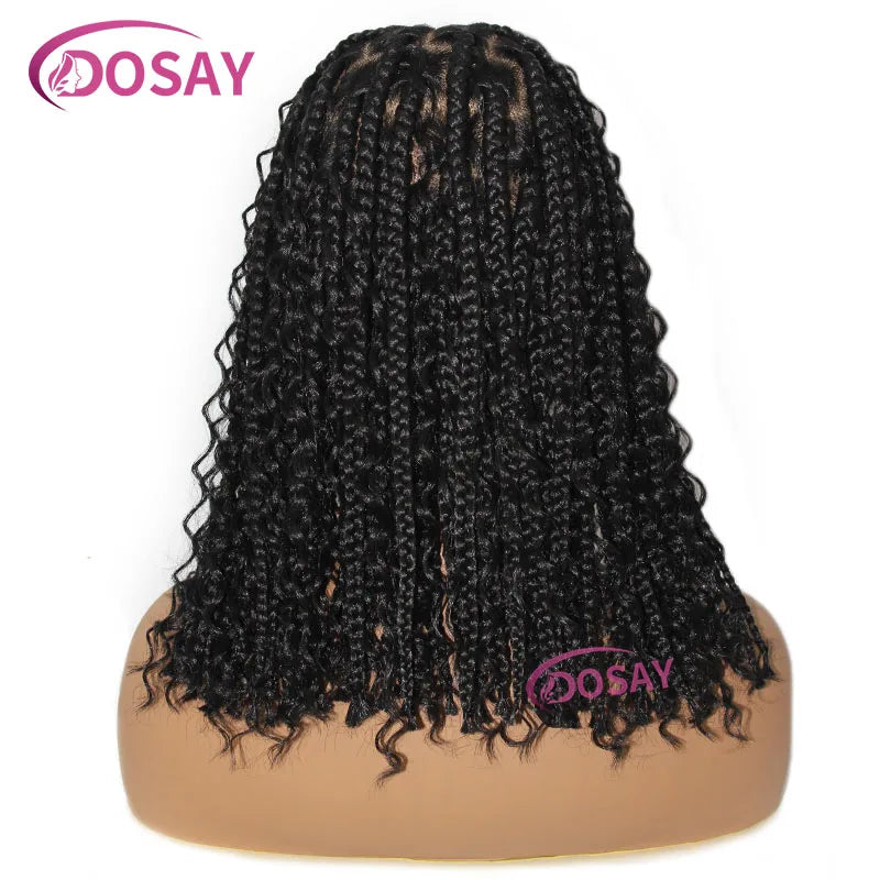 Perruques Synthétiques Bouclées Courtes 360 Full Lace Boho Tresses, 12 Pouces, Sans Nministériels d, Tresse de Boîte de Déesse, Cheveux de Bébé Pré-épilés