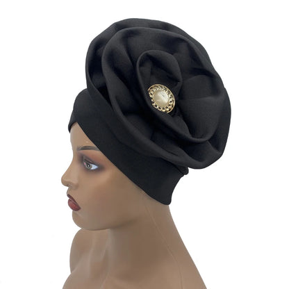 Chapeau Turban à grande fleur pour femmes, casquette Hijab musulmane, diamants, enveloppe de tête, Bandana, casquette de chimio, chapeau africain, 2023