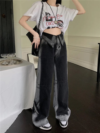 Femmes jean Baggy esthétique Vintage esthétique surdimensionné Cowboy pantalon Harajuku Streetwear Emo poubelle Denim haute rue pantalon