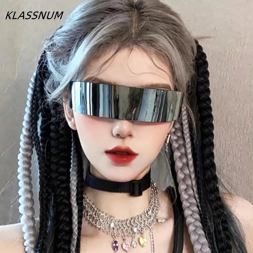KLASSNUM-Lunettes de soleil futuristes à visière de cyclope étroite pour femmes et hommes, lunettes laser, lentille miroir UV400, lunettes de fête costumées