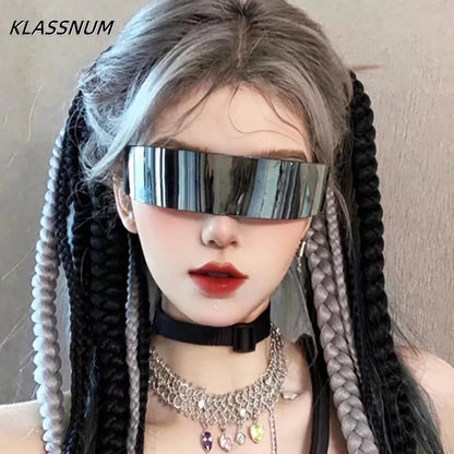 KLASSNUM-Lunettes de soleil futuristes à visière de cyclope étroite pour femmes et hommes, lunettes laser, lentille miroir UV400, lunettes de fête costumées