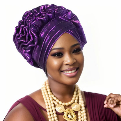 Turban Plissé à Paillettes pour Femme, Cravate de Sauna, Enveloppe la Tête, ixde Mariage Africaine Nigériane