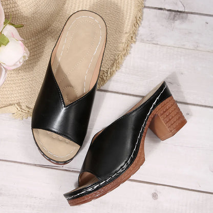 Pantoufles à talons hauts et bout ouvert pour femmes, nouvelle mode d'été, vêtements d'extérieur, chaussures à enfiler, tailles 36 à 43, amorti supérieur en polyuréthane