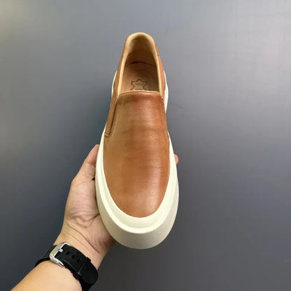 2025 printemps et automne nouveaux hommes chaussures décontractées en cuir véritable semelle épaisse conseil chaussures