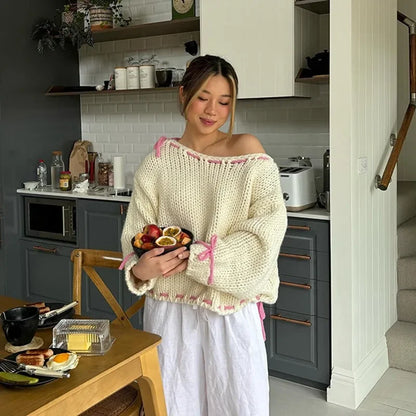 Pull tricoté à lacets pour femme, pull à manches longues, ample, à la mode, Y2K, nouvelle collection automne hiver 2024