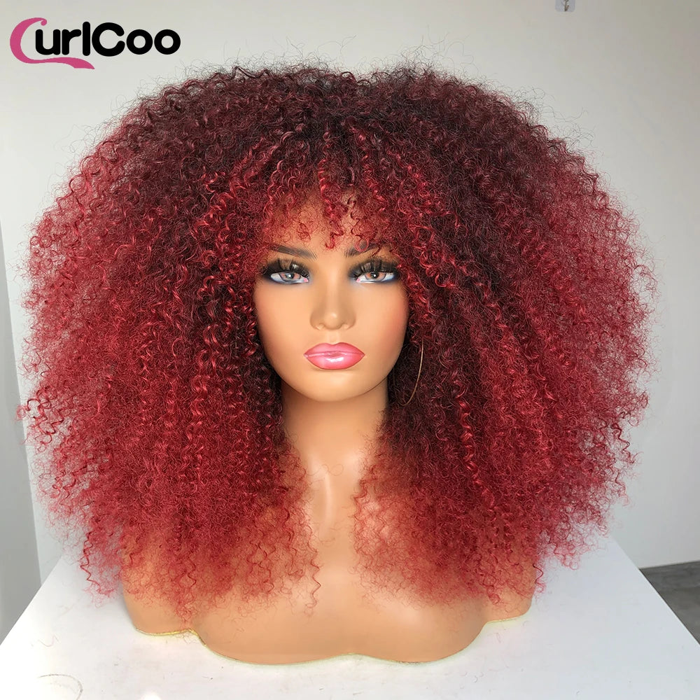 Perruque bouclée avec frange, perruque Afro bouclée pour femmes noires, perruque longue et moelleuse en Fiber synthétique pour fête quotidienne, Cosplay