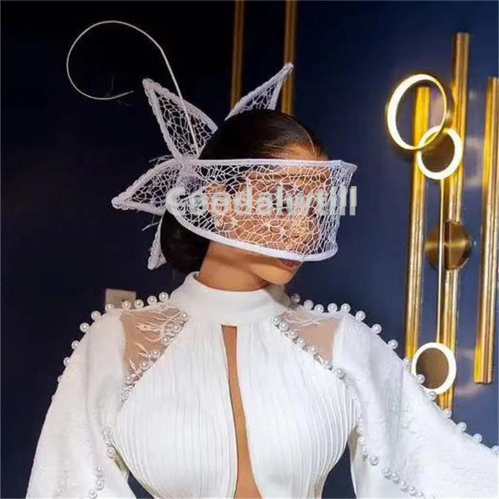 Fascinateur de mariage blanc pour femme, voile pour mariée, pièce de sauna de mariage, pince à cheveux pour femme, derby, fête, thé, Gatineau, casquette inery