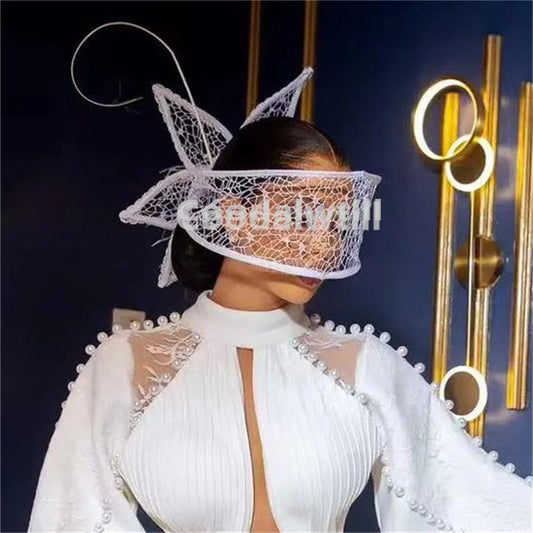Fascinateur de mariage blanc pour femme, voile pour mariée, pièce de sauna de mariage, pince à cheveux pour femme, derby, fête, thé, Gatineau, casquette inery