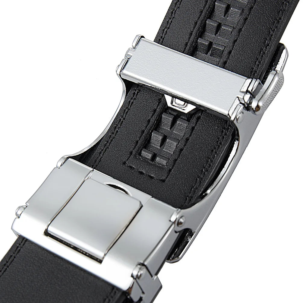 Ceinture de surintendant en cuir de vache véritable pour homme, accessoire de marque, décontracté, automatique, noir, rouge, marron