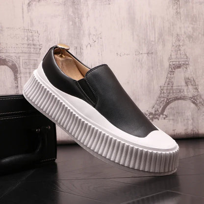 Mocassins en cuir à plateforme épaisse pour hommes, chaussures décontractées, chaussures de planche plates rehaussantes, nouveau, 2025