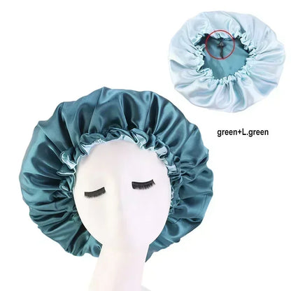 Bonnet en Satin réversible pour cheveux, Double couche réglable, couvre-tête pour dormir, accessoires de coiffure bouclés et élastiques