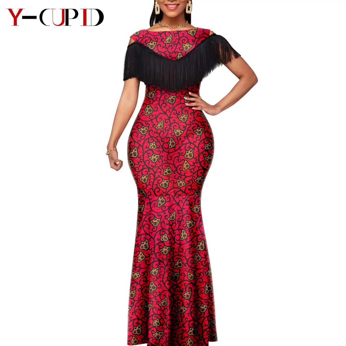 Robes africaines pour femmes, tenues de Couple assorties, Bazin Riche Dashiki, Slim, imprimé pompon, longues robes de fête Y23C009