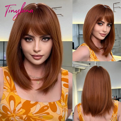 Perruques synthétiques blondes marron clair avec frange pour femmes, perruques Bob courtes droites quotidiennes, faux cheveux Cosplay Halloween résistantes à la chaleur