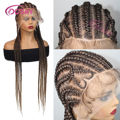 Perruque tressée en boîte sans nœuds en dentelle complète pour femmes-perruque tressée de style boîte de cornrow synthétique en forme de cœur pour un usage quotidien