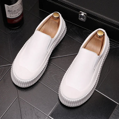Mocassins en cuir à plateforme épaisse pour hommes, chaussures décontractées, chaussures de planche plates rehaussantes, nouveau, 2025