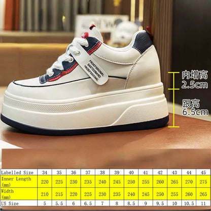 Fujin-Chaussures à l'offre elles compensées en cuir véritable pour femme, grosses chaussures blanches de 9cm, à la mode, automne et été