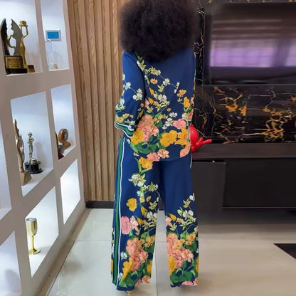 Chemise Vintage décontractée à imprimé Floral pour femmes, col rabattu, pantalon ample, chemisier, ensemble deux pièces, tenues de vacances printemps et été