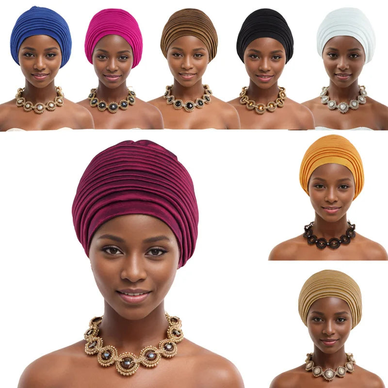 Turban Africain Plissé pour Femme, Déjà Fait, Cravates de Sauna, Bonnet Auto Gele, Hijab Musulman, Mariage Nigérian, Chapeau Rond