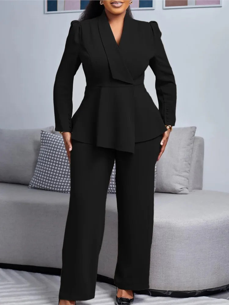 BERAKAH SUPRÊME - Femmes deux pièces ensemble élégant manches longues hauts taille haute pantalon pantalon modeste Peplum bureau dames vêtements de travail costume d'affaires nouveau