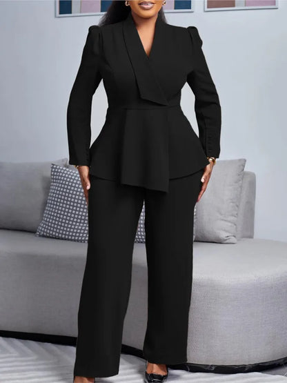BERAKAH SUPRÊME - Femmes deux pièces ensemble élégant manches longues hauts taille haute pantalon pantalon modeste Peplum bureau dames vêtements de travail costume d'affaires nouveau