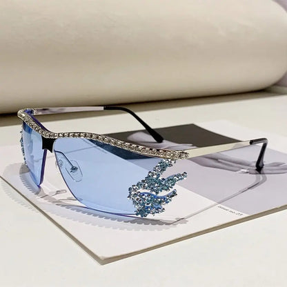 Y2K lunettes de soleil sans monture Punk irrégulière femme lunettes de soleil de luxe concepteur UV400 Protection diamant cristal nuances pour les femmes